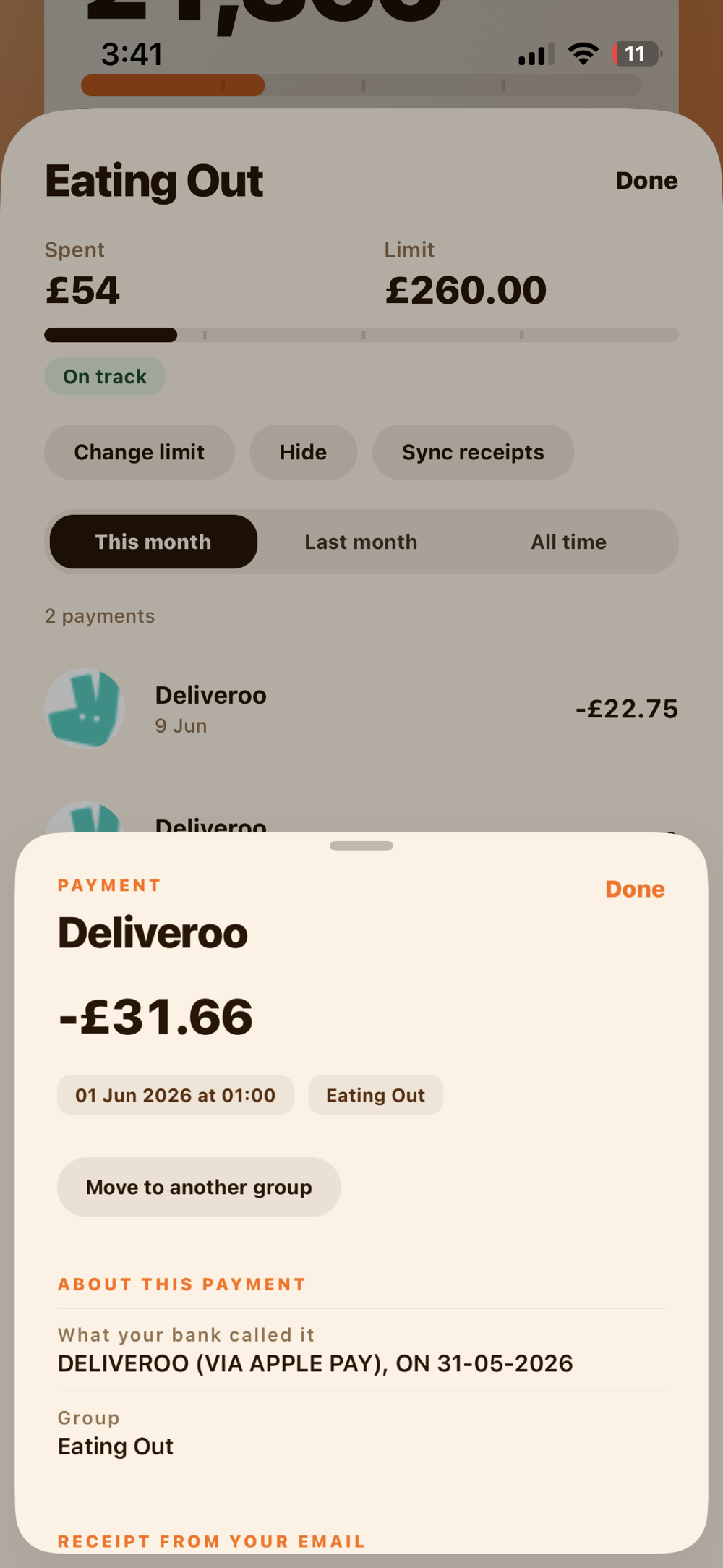 Category detail with payments and receipts