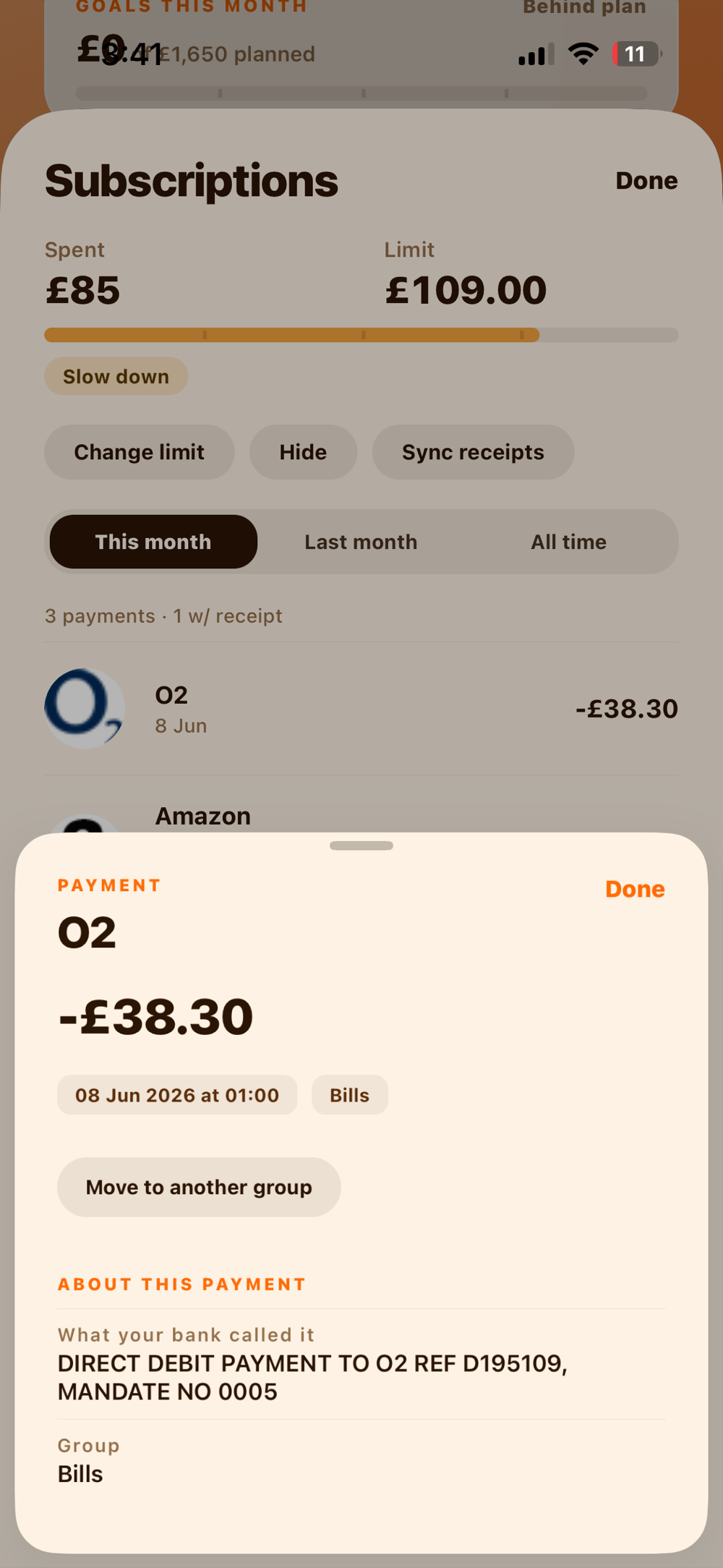 Payment detail showing the bank descriptor